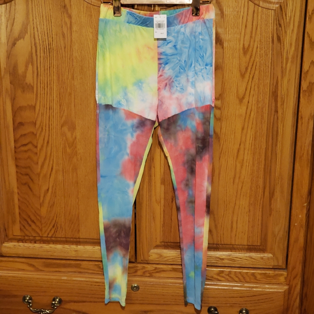Lightweight Tie Dye Leggings with Mesh Lower Legs